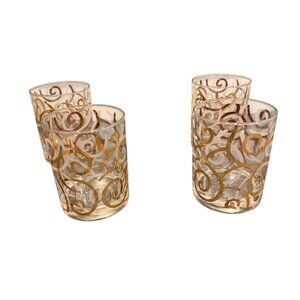 Culver Vintage MCM  22 KT Gold Swirl Design Glasses Made In USA Set of 4 New In